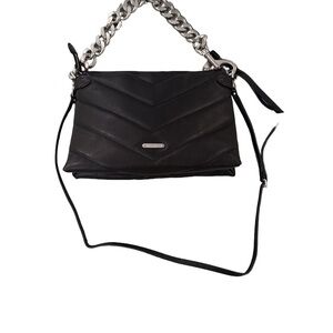Rebecca Minkoff Black and Silver Shoulder Bag with Quilted Design